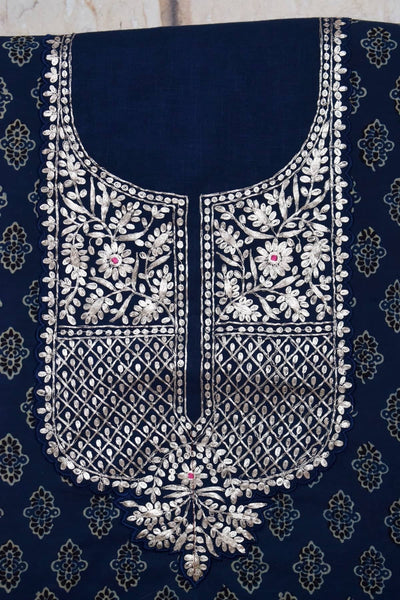 Indigo Ajrakh Pittan Work Kurti Fabric