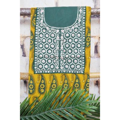 Yellow Ajrakh Pittan Work Kurti Fabric