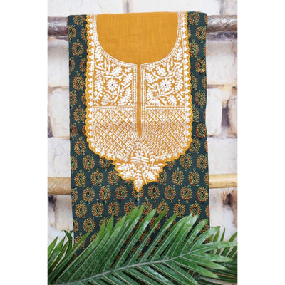 Green Ajrakh Pittan Work Kurti Fabric