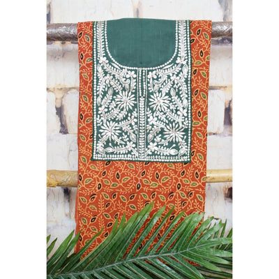 Madder Ajrakh Pittan Work Kurti Fabric