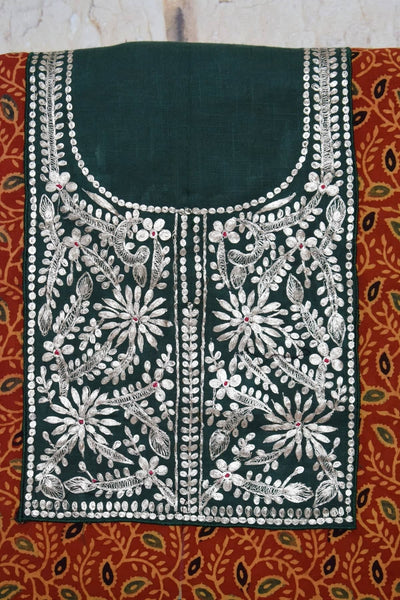 Madder Ajrakh Pittan Work Kurti Fabric
