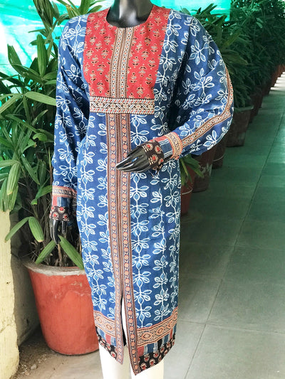 Indigo Dabu Cotton Designer Kurti