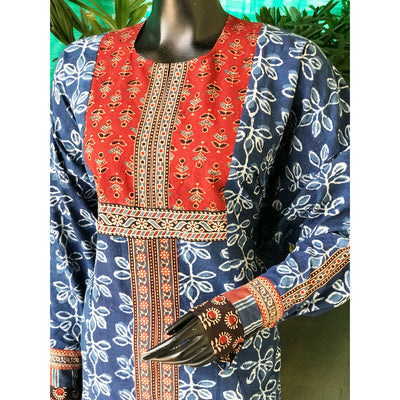 Indigo Dabu Cotton Designer Kurti