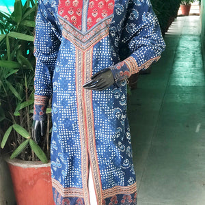 Indigo Dabu Cotton Designer Kurti
