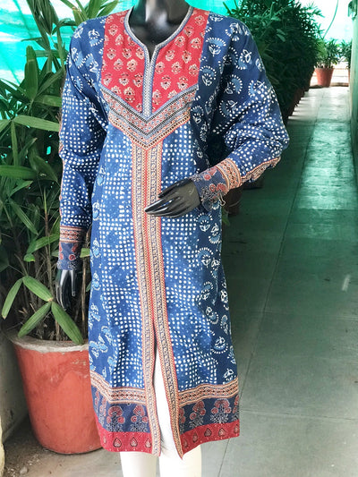 Indigo Dabu Cotton Designer Kurti