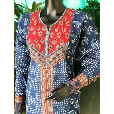 Indigo Dabu Cotton Designer Kurti