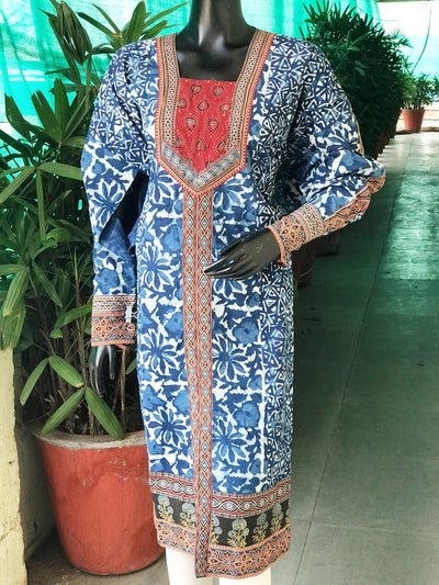 Indigo Dabu Cotton Designer Kurti
