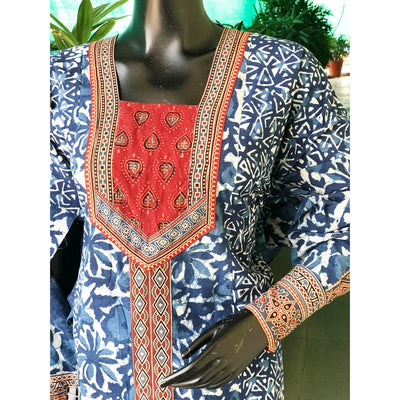 Indigo Dabu Cotton Designer Kurti