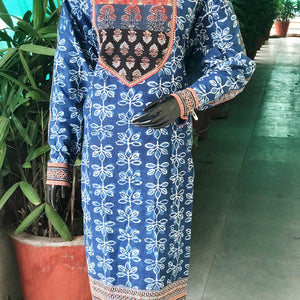 Indigo Dabu Cotton Designer Kurti