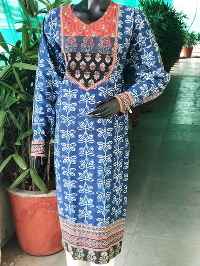 Indigo Dabu Cotton Designer Kurti