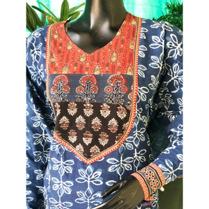 Indigo Dabu Cotton Designer Kurti