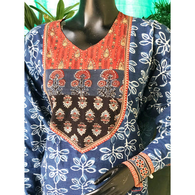 Indigo Dabu Cotton Designer Kurti