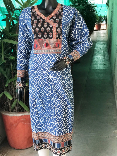 Indigo Dabu Cotton Designer Kurti