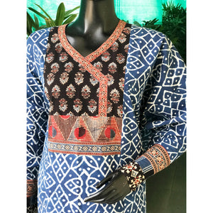 Indigo Dabu Cotton Designer Kurti
