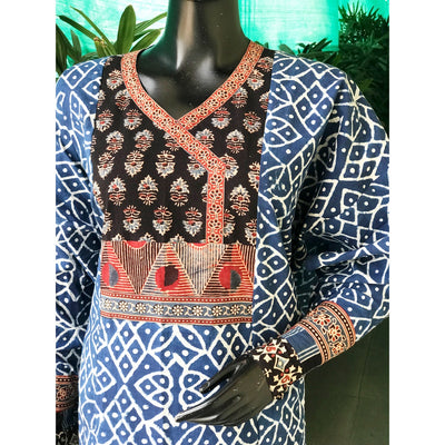 Indigo Dabu Cotton Designer Kurti