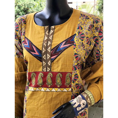 Yellow Kalamkari Patchwork Cotton Kurti