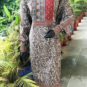Grey Dabu Cotton Designer Kurti