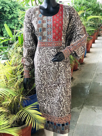 Grey Dabu Cotton Designer Kurti