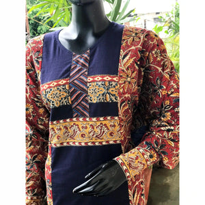 Red-Blue Kalamkari Patchwork Cotton Kurti