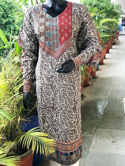 Grey Dabu Cotton Designer Kurti