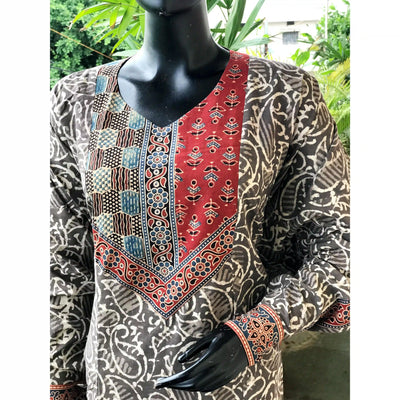 Grey Dabu Cotton Designer Kurti