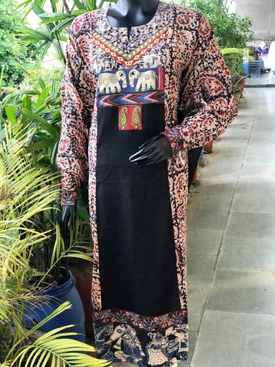 Black Kalamkari Patchwork Cotton Kurti