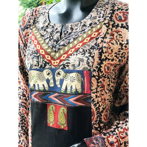 Black Kalamkari Patchwork Cotton Kurti