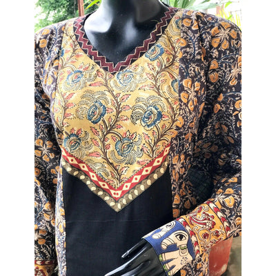 Black Kalamkari Patchwork Cotton Kurti