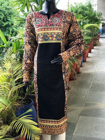 Black Kalamkari Patchwork Cotton Kurti