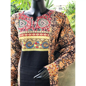 Black Kalamkari Patchwork Cotton Kurti