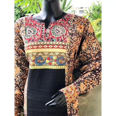 Black Kalamkari Patchwork Cotton Kurti