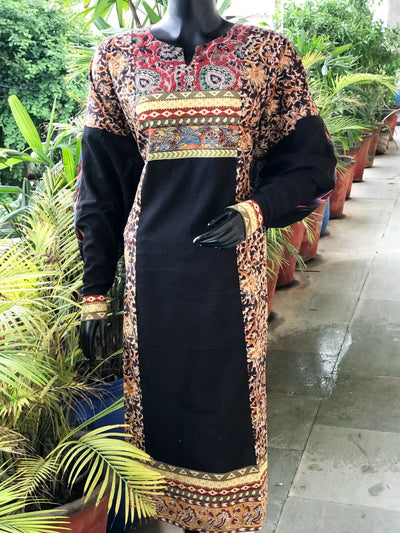 Black Kalamkari Patchwork Cotton Kurti