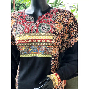 Black Kalamkari Patchwork Cotton Kurti