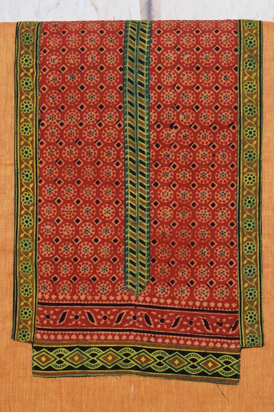 Peach Cotton Ajrakh Patchwork Kurti Fabric - SSEthnics