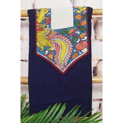 Black Pen Kalamkari Cotton Kurti Fabric