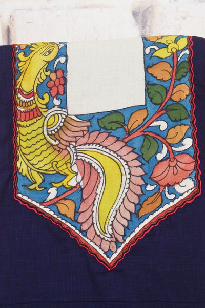 Black Pen Kalamkari Cotton Kurti Fabric