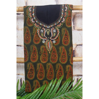 Green Ajrakh Cotton Kantha work Kurti Fabric