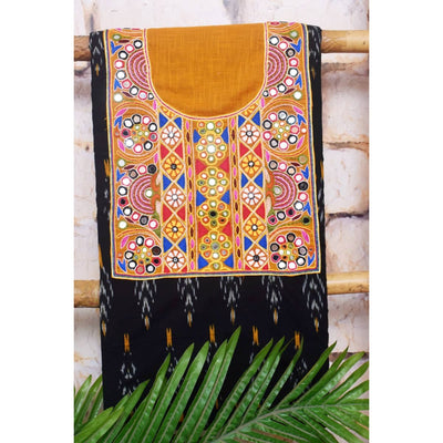Black Pochampally Ikat Kutch Kurti Fabric