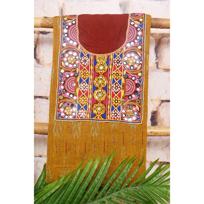 Mustard Pochampally Ikat Kutch Kurti Fabric