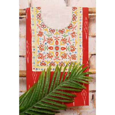 Red Pochampally Ikat Kutch Kurti Fabric