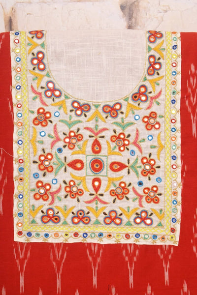 Red Pochampally Ikat Kutch Kurti Fabric