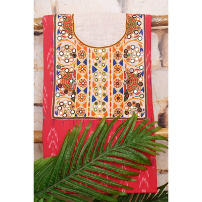 Pink Pochampally Ikat Kutch Kurti Fabric