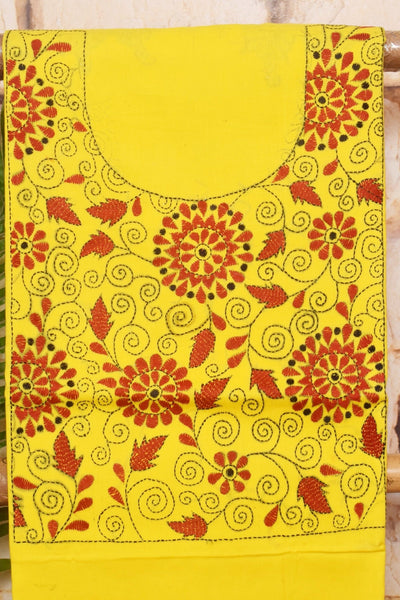 Yellow Kantha Hand Embroidered Kurti Fabric