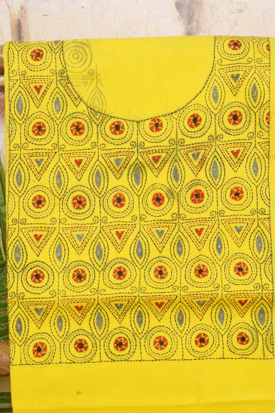Yellow Kantha Hand Embroidered Kurti Fabric