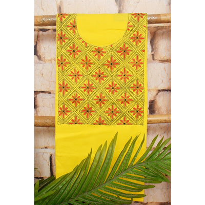 Yellow Kantha Hand Embroidered Kurti Fabric