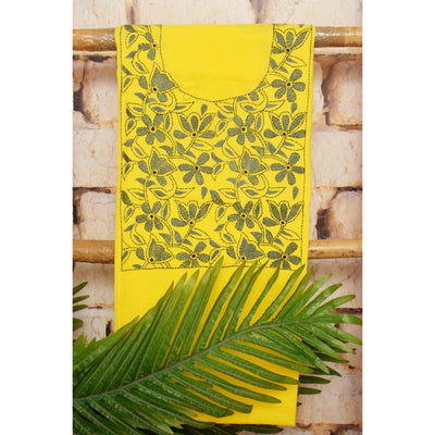 Yellow Kantha Hand Embroidered Kurti Fabric