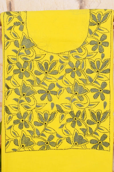 Yellow Kantha Hand Embroidered Kurti Fabric