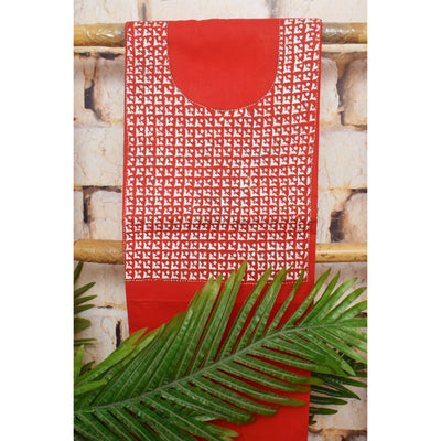Red Kantha Hand Embroidered Kurti Fabric