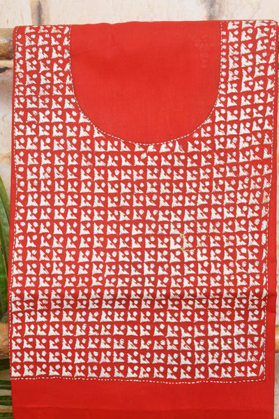 Red Kantha Hand Embroidered Kurti Fabric