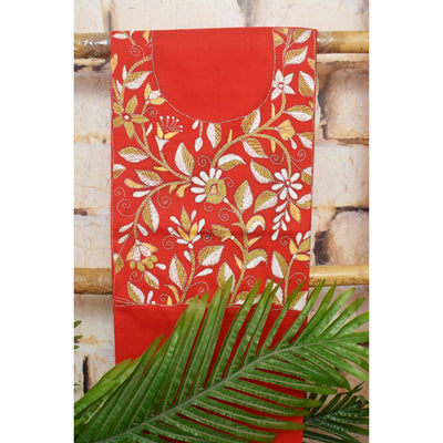 Orange Kantha Hand Embroidered Kurti Fabric